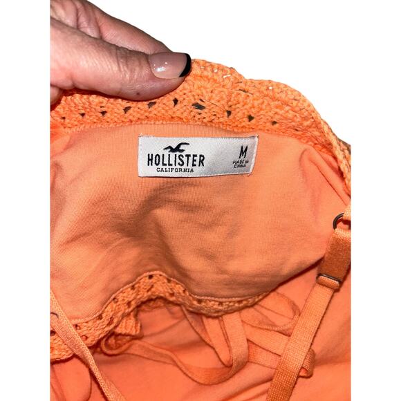Hollister Orange Crochet Knit Crop Top Criss Cross Back Size M - Picture 6 of 7